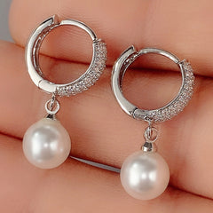 Vintage Freshwater Pearl Drop Earring Zircon Ear Jewelry