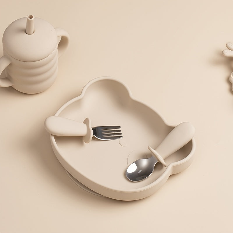 2pcs Baby Spoon Fork Set Stainless Steel Silicone Toddler Dinnerware