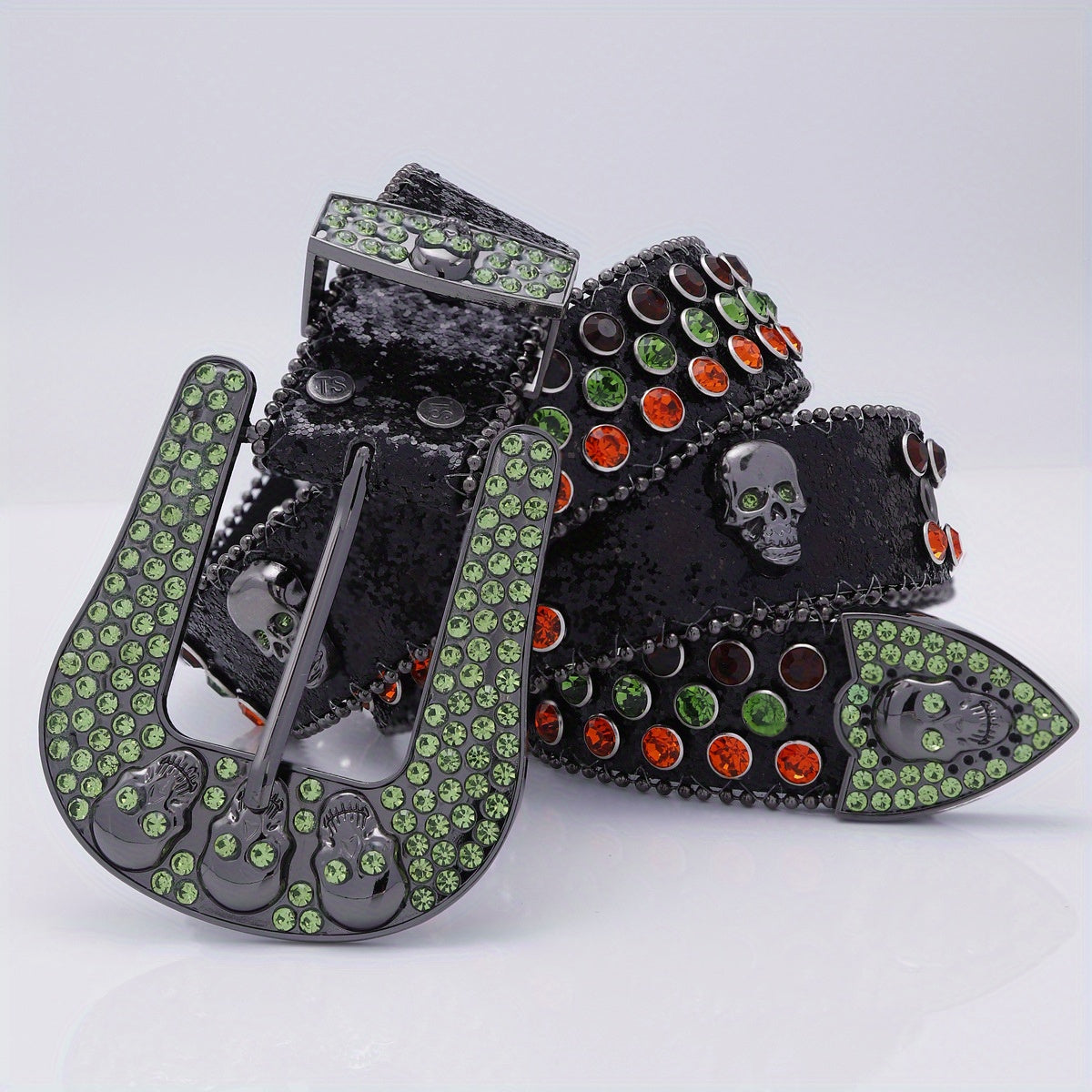 Skull Head Leather Belt with Diamond - Men's Fashionable Buckle Belt