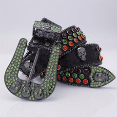 Skull Head Leather Belt with Diamond - Men's Fashionable Buckle Belt