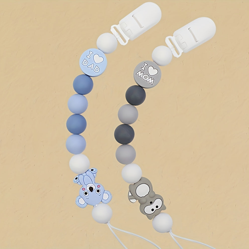 2pcs Silicone Bead Pacifier Clips for Baby Girls & Boys