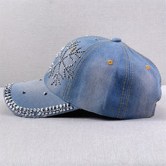 Rhinestone Snowflake Denim Baseball Cap Distressed Dad Hats Sun Hats
