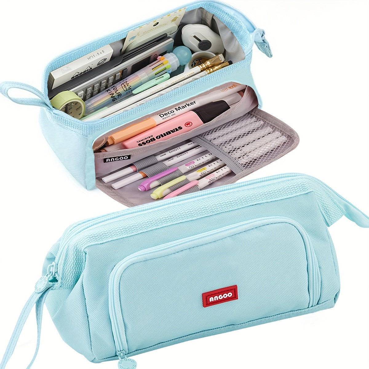 Large Capacity Canvas Pencil Case Double Layer Pen Bag