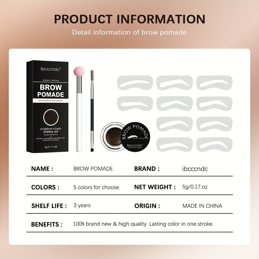 Waterproof Eyebrow Cream Set w/ Brush, Brown Stamp Powder, Stencil
