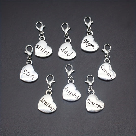 8pcs Silvery 3D Family Member Pendants Lobster Clasp