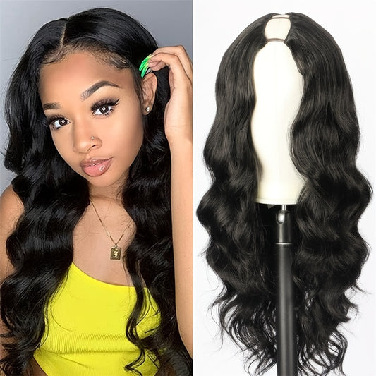Natural Curly V Part Wig Long Body Wave Synthetic Wig