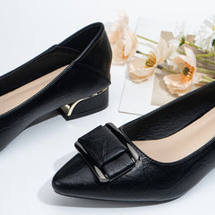 Metal Decor Chunky Low Heel Slip On Shoes Pointed Toe Lightweight Shoes