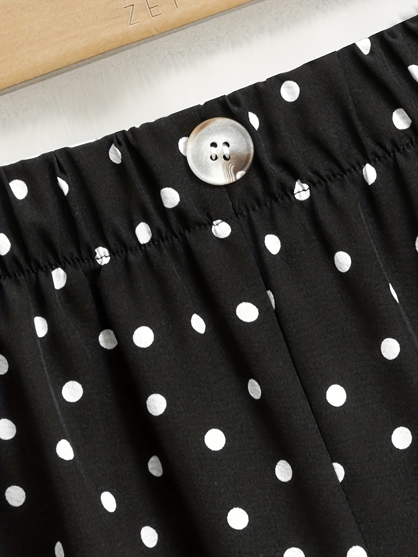  Dot Print Button Wide Leg Pants