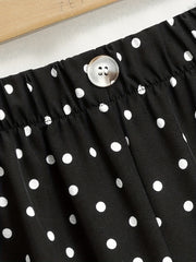  Dot Print Button Wide Leg Pants