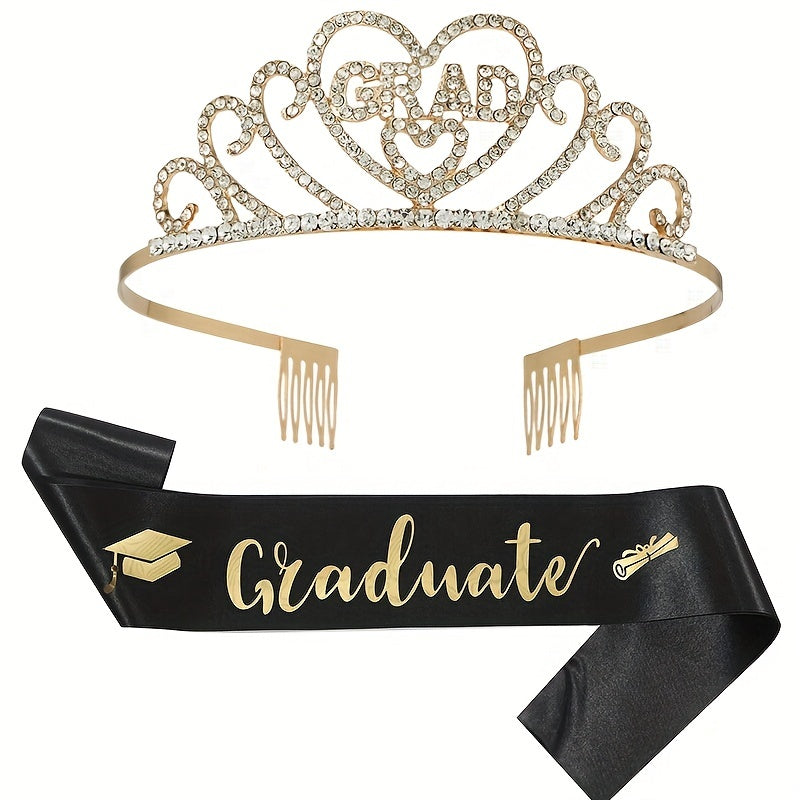Graduation Party Crown Shoulder Strap Ribbon Golden Letter