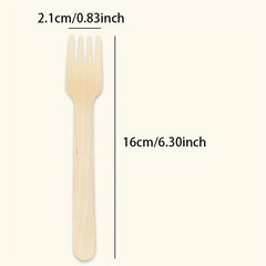 Disposable Knives and Forks Natural Biodegradable Wooden Tableware 100pcs