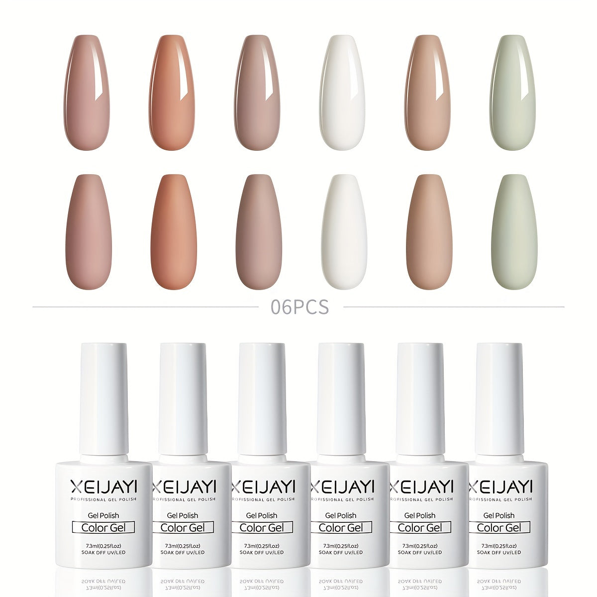 6 Colors Gel Nail Polish Starter Kit Nude Soak Off No Wipe
