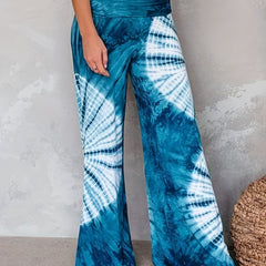  Boho Pants Women's Tie Dye Ruched Wide Leg Trousers