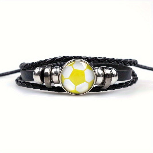 Soccer Decor Bracelet Braided Faux Leather Fashionable Jewelry