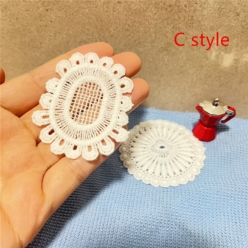 DOLLHOUSE 5 Oval Table Mat Lace Edged Round Placemat Dining Mat