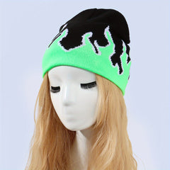 Y2K Flame Star Jacquard Beanie Hip Hop Knitted Warm Hat