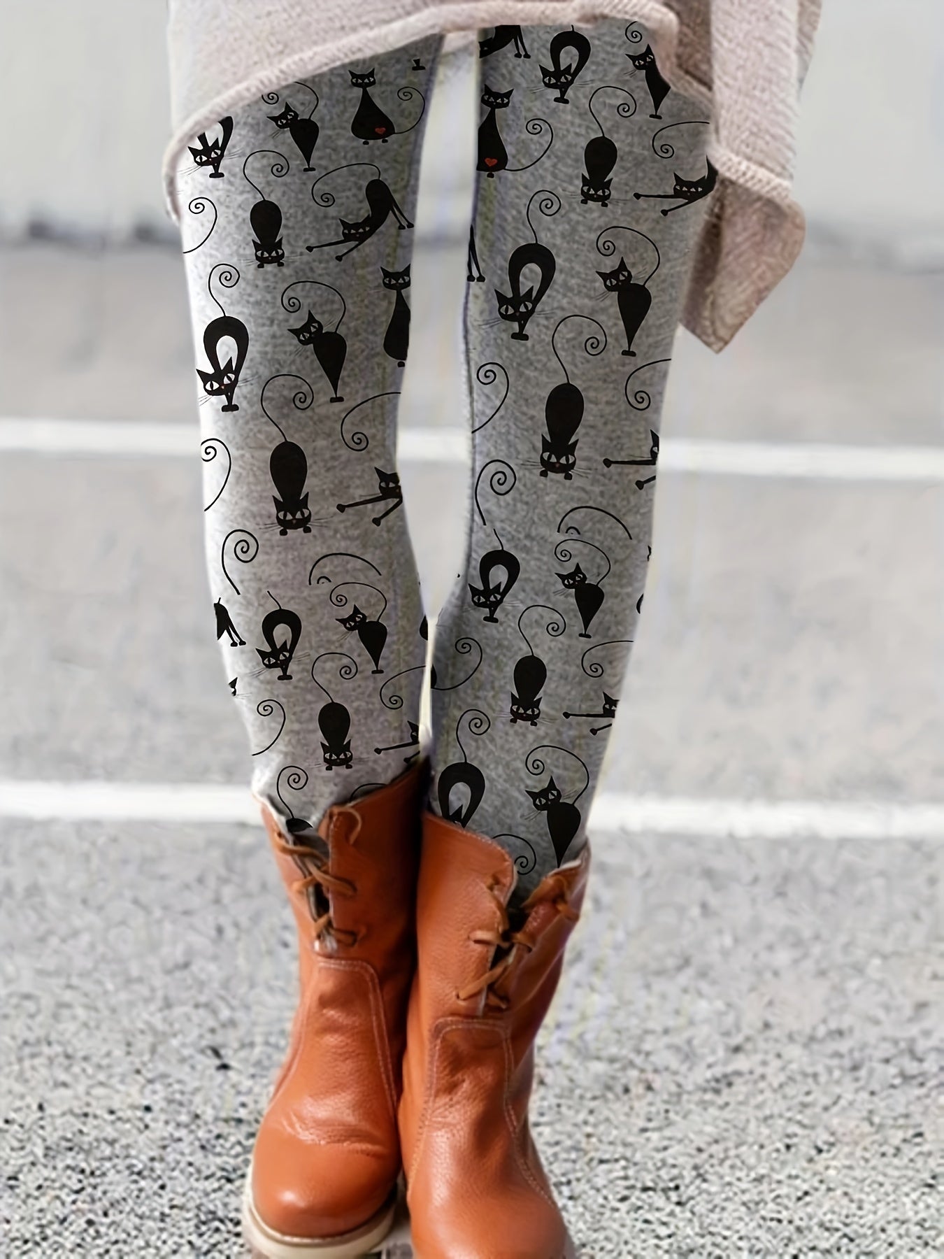  Cat Print High Rise Leggings
