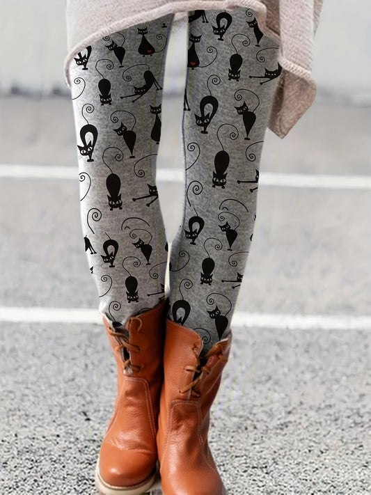  Cat Print High Rise Leggings