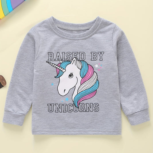Girls Autumn Unicorn Print Pullover Top Casual Sweatshirt