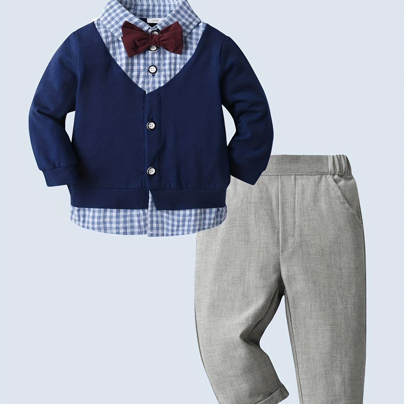 Baby Boy's Handsome Set Lapel Bow Tie Shirt & Coat & Pants Set