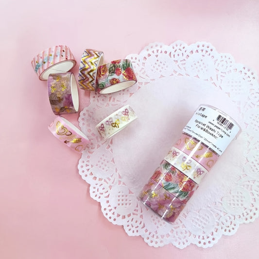 Rose Flower Bow Pattern Tape Set 6 Rolls DIY Craft Scrapbooking Gift Wrapping