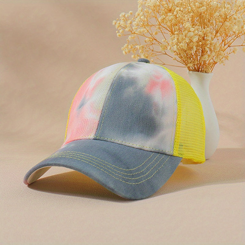 Ponytail Tie Dye Trucker Hat Unisex Baseball Cap Mesh