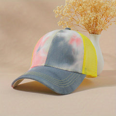 Ponytail Tie Dye Trucker Hat Unisex Baseball Cap Mesh