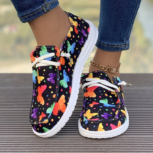 Women's Colorful Butterfly Skateboard Shoes Lace-up Flat Comfortable Sneakers