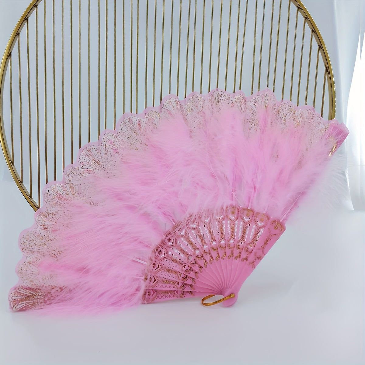 Pink Plush Folding Fan Dance Performance Photography Props
