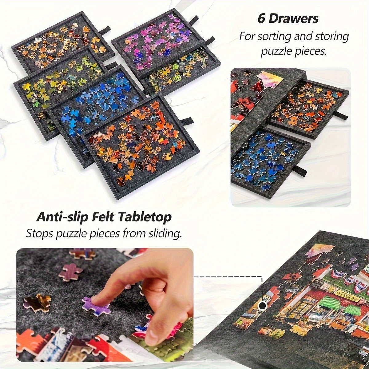 Portable Puzzle Board Set with 6 Drawers and Lid - Holds Up to 1000pcs