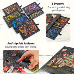 Portable Puzzle Board Set with 6 Drawers and Lid - Holds Up to 1000pcs