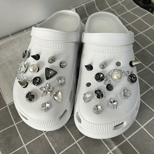 24 Pcs 3D Rhinestone & Chain Shoe Charms For Clogs DIY Accessories