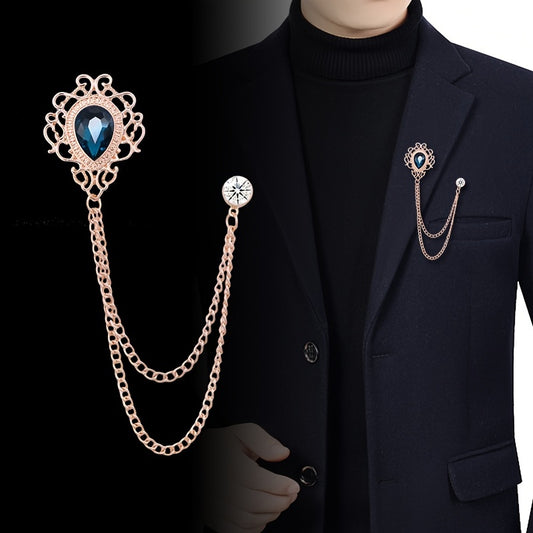 Vintage Court Style Water Drop Brooch Tassel Chain Corsage Suit Accessories