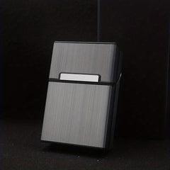 Brushed Aluminum Cigarette Box 20 Capacity Plastic Metal Men's Cigarette Box