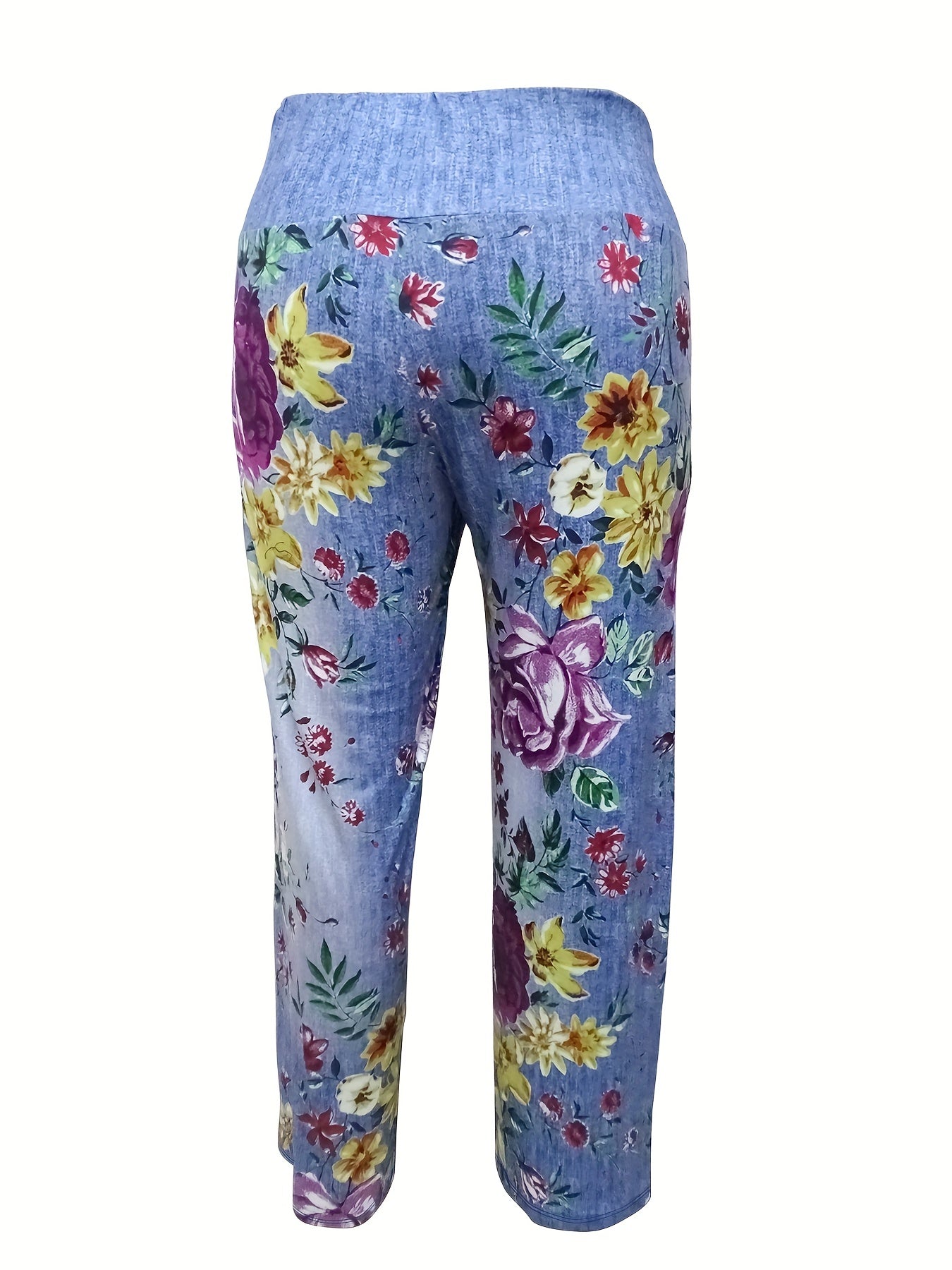 Floral Print Drawstring Wide Leg Pants