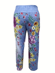 Floral Print Drawstring Wide Leg Pants