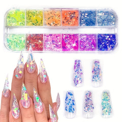 12 Grids Holographic Nail Glitter Flakes for 3D Nail Art