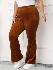  Velvet Ribbed High Rise Flared Leg Trousers