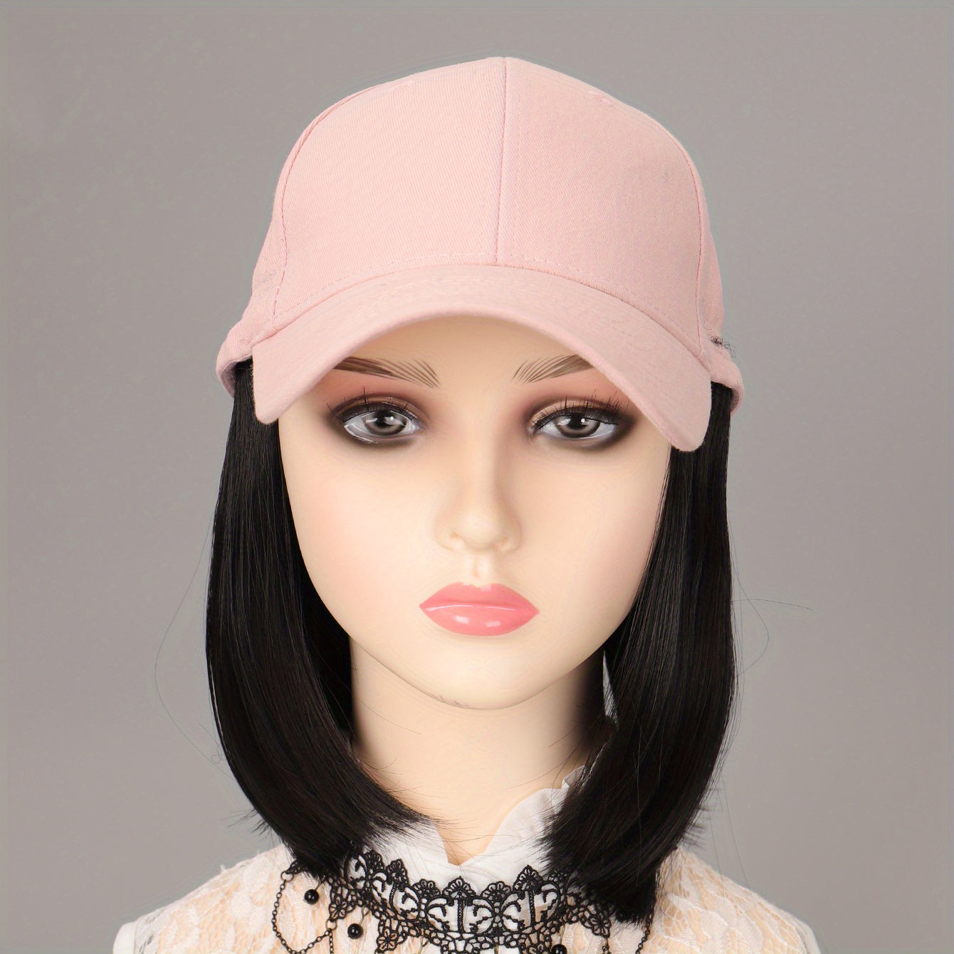 Pink Straight Bob Cap Wig Shaved Face Combed Cap Short Hair