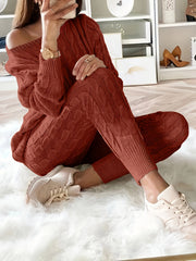 Solid Knitted Two piece Set Long Sleeve Sweater & Pants