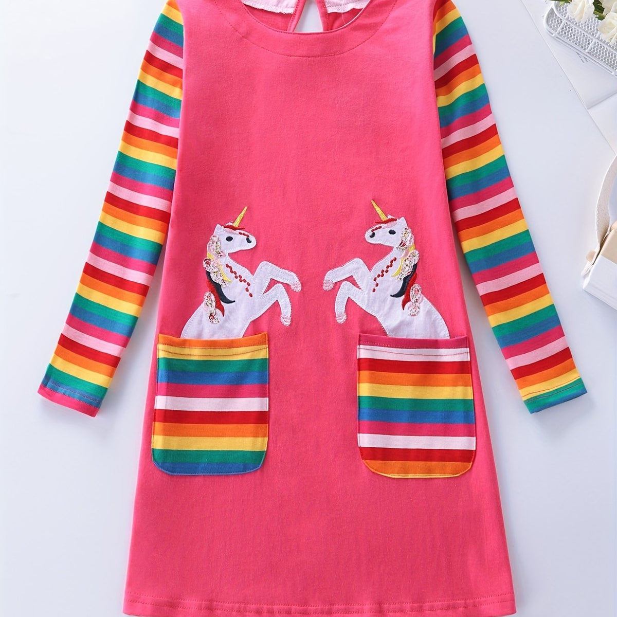 Girls Unicorn Embroidered Long Sleeve Casual Dress