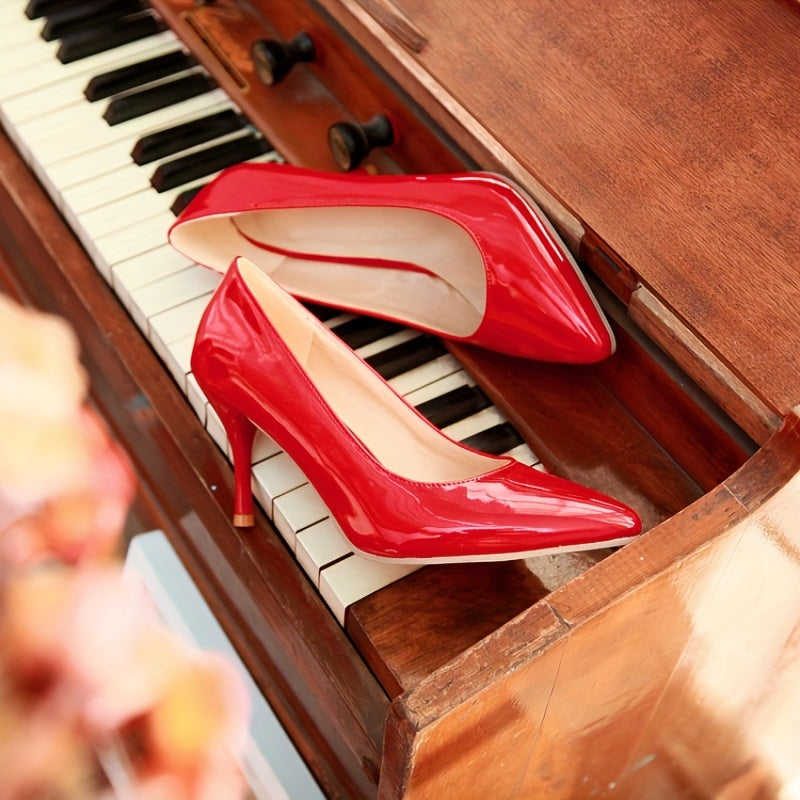Women's Pointed Toe High Heels Patent Leather Slip On Pumps