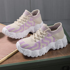 Women's Thick Sole Mesh Casual Platform Sneakers Lace up Sports Shoes