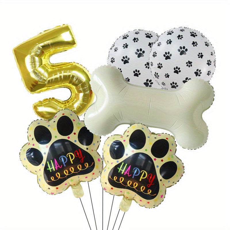 6pcs Dog Paw Bone Foil Balloons Party Supplies Let's Pawty Balloon