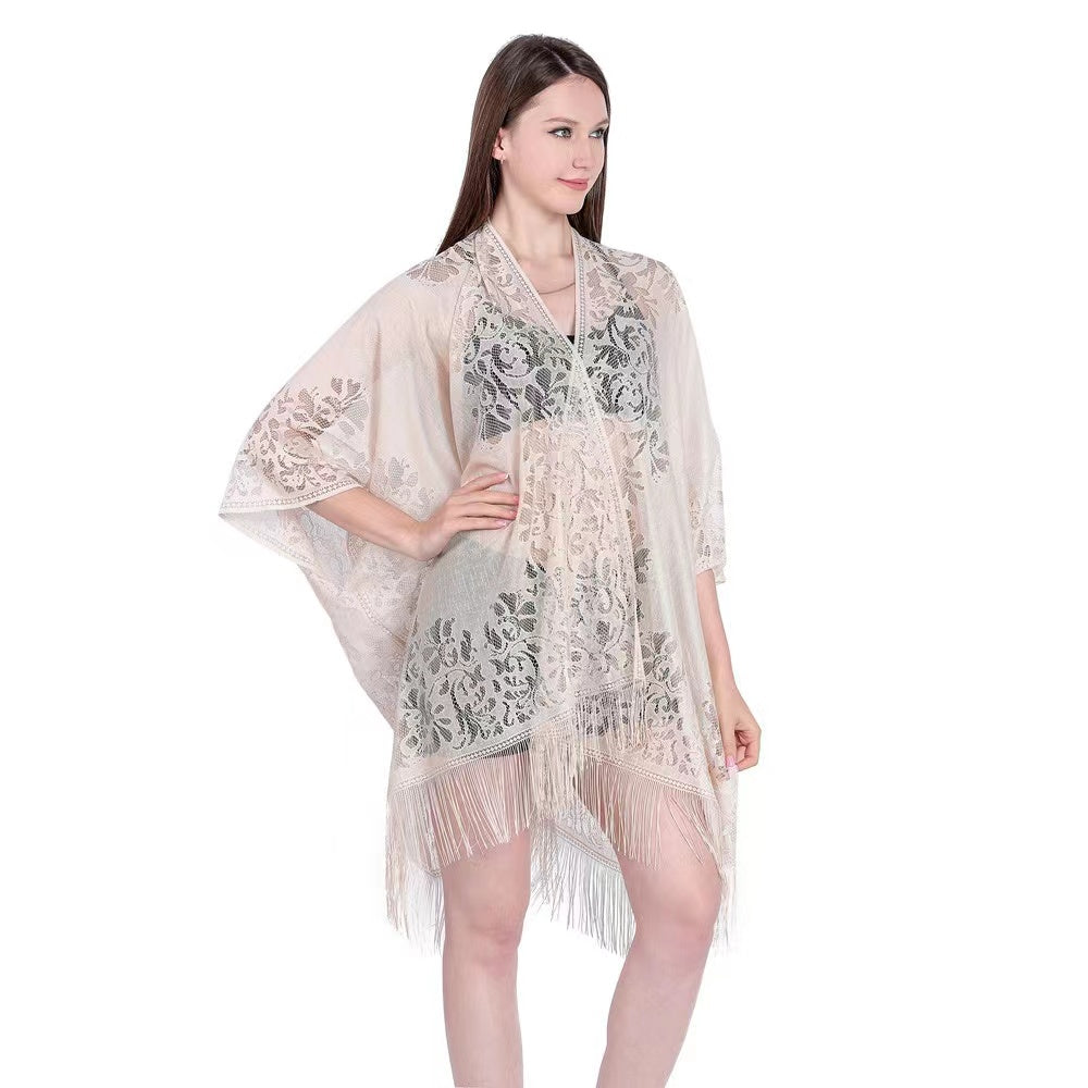 Lace Shawl Fringed Cardigan Bikini Blouse for Beach Wedding