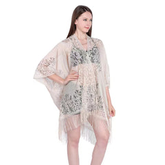 Lace Shawl Fringed Cardigan Bikini Blouse for Beach Wedding