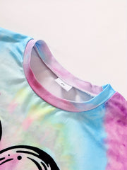 Girls Tie Dye Heart Pattern T Shirt Shorts Set