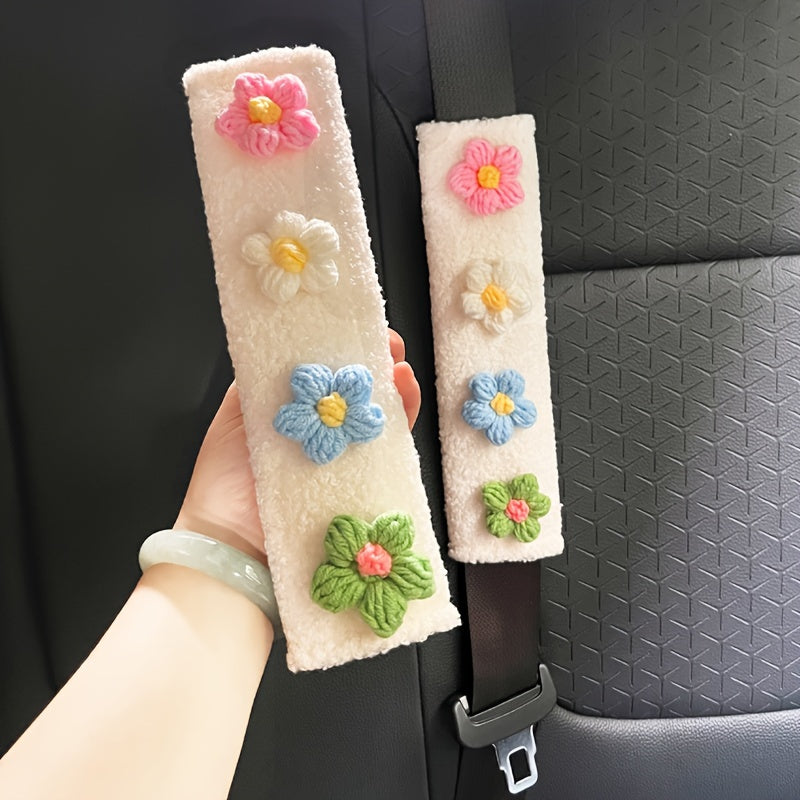 2pcs Car Seat Belt Cover Hyuna Flower Plush Shoulder Protector