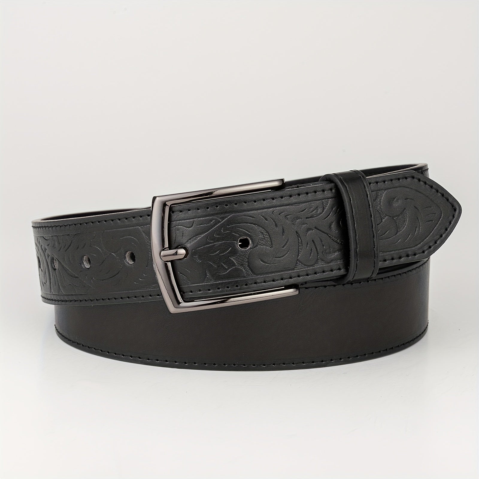 High End Embossed Sports Square Casual Belt PU Men's Leather Belt
