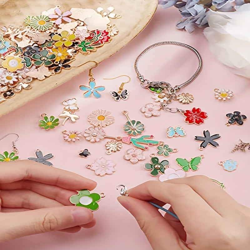 Spring Enamel Flower Charms 50g for Jewelry Making - Easter Gift